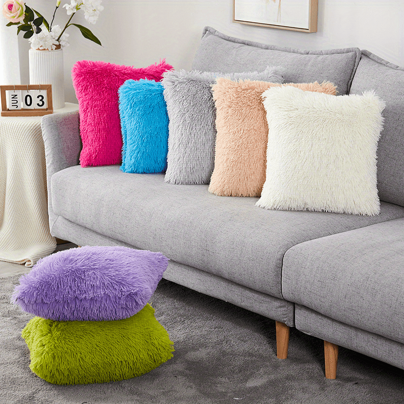 Colorful Faux Fur Throw Pillow 45X45Cm Soft Polyester Cushion for Living Room