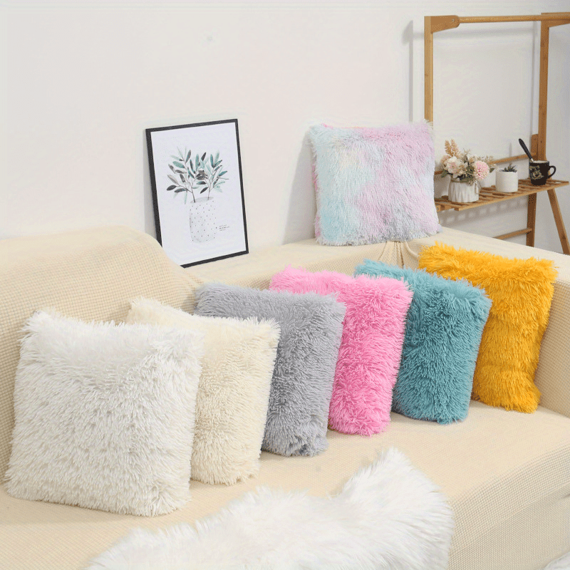 Colorful Faux Fur Throw Pillow 45X45Cm Soft Polyester Cushion for Living Room