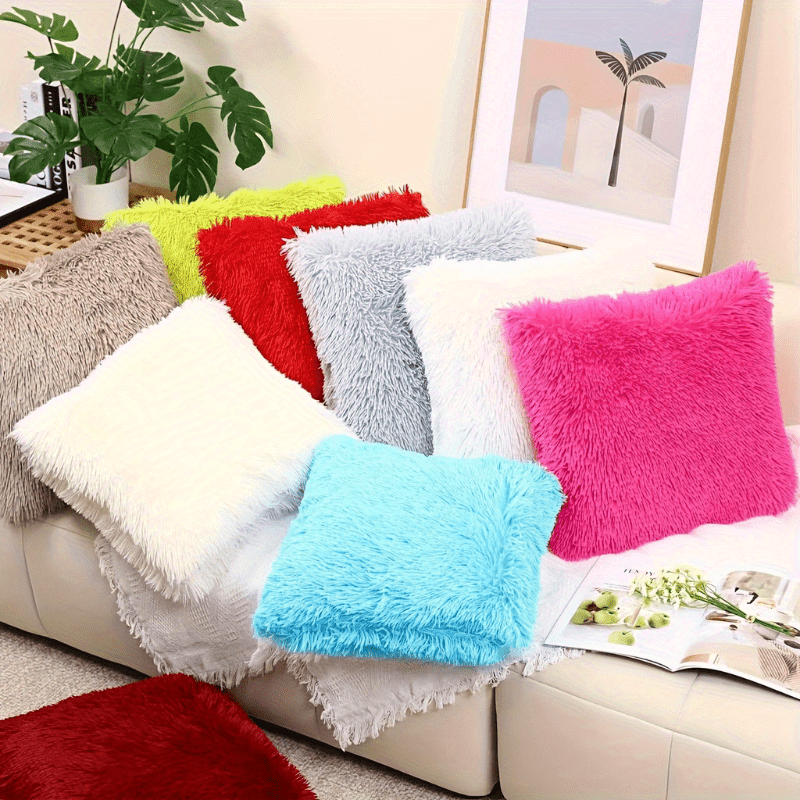 Colorful Faux Fur Throw Pillow 45X45Cm Soft Polyester Cushion for Living Room