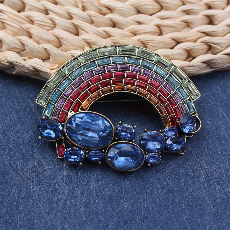 Rainbow Rhinestone Brooch Cloud Pin for Jackets Bags Hats Gift