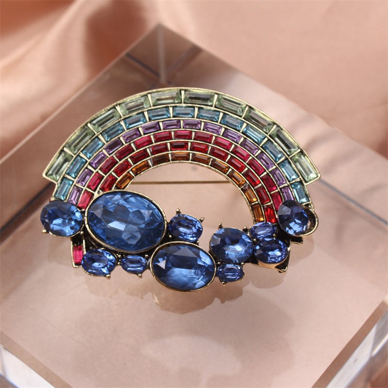 Rainbow Rhinestone Brooch Cloud Pin for Jackets Bags Hats Gift