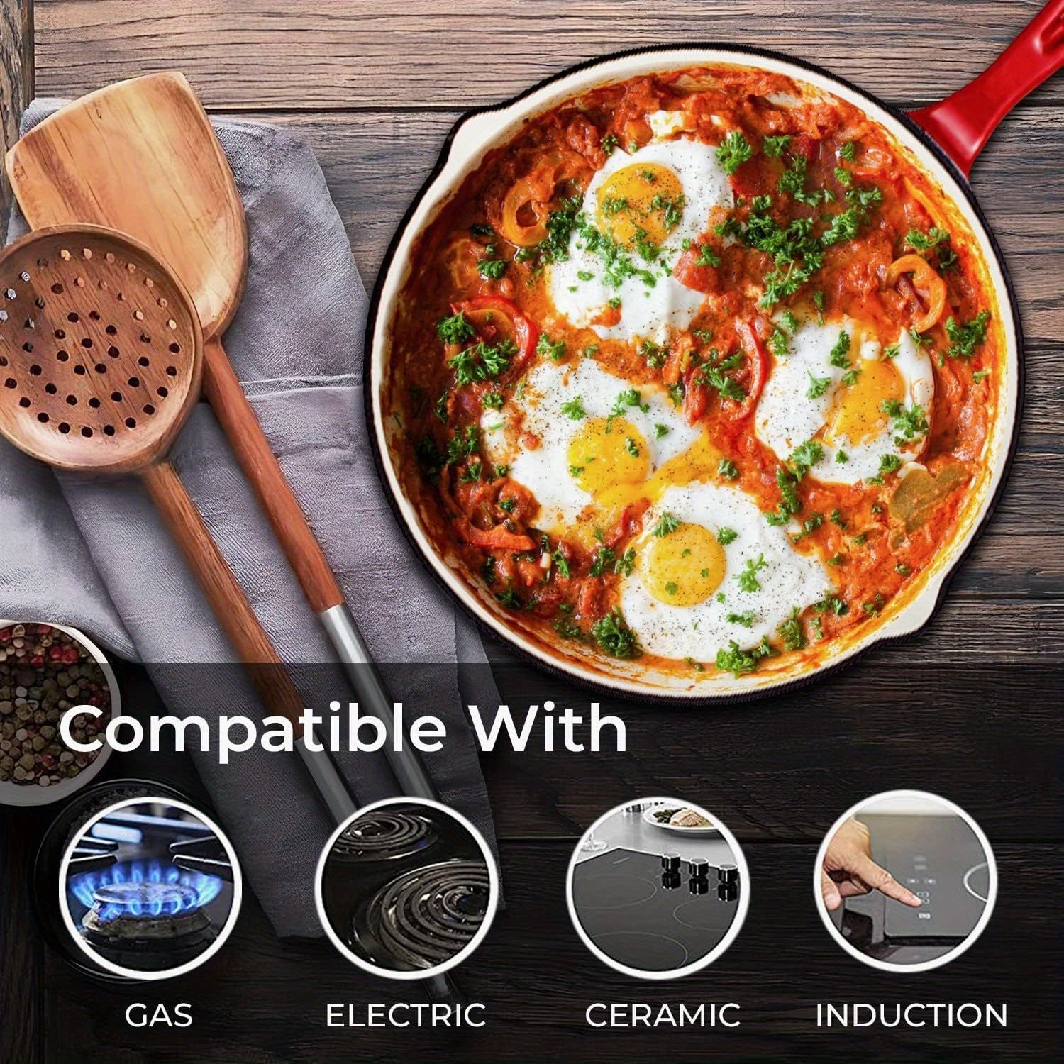 Enameled Cast Iron Skillet 10-Inch Non-Stick for Cooking, Grilling, and Baking