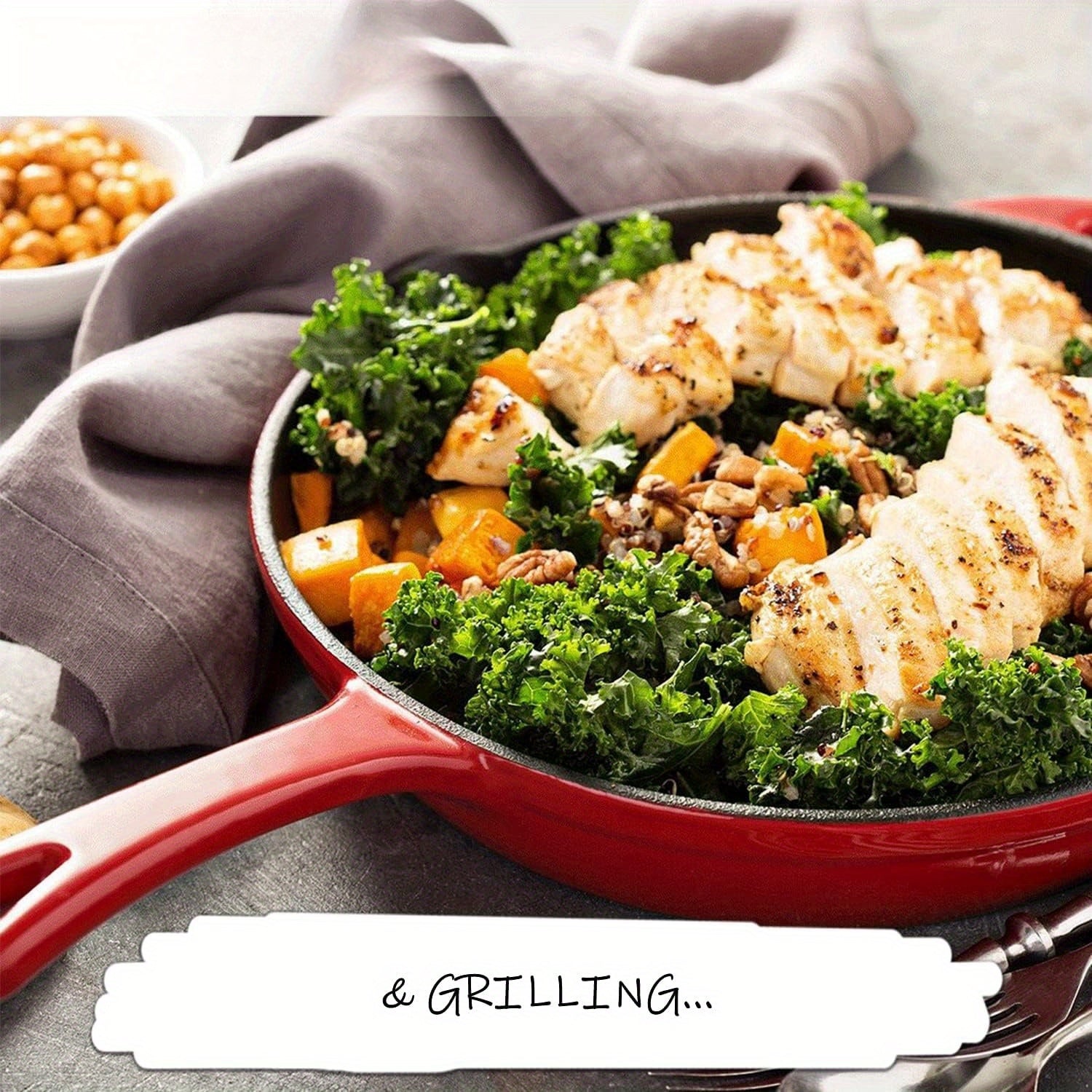 Enameled Cast Iron Skillet 10-Inch Non-Stick for Cooking, Grilling, and Baking