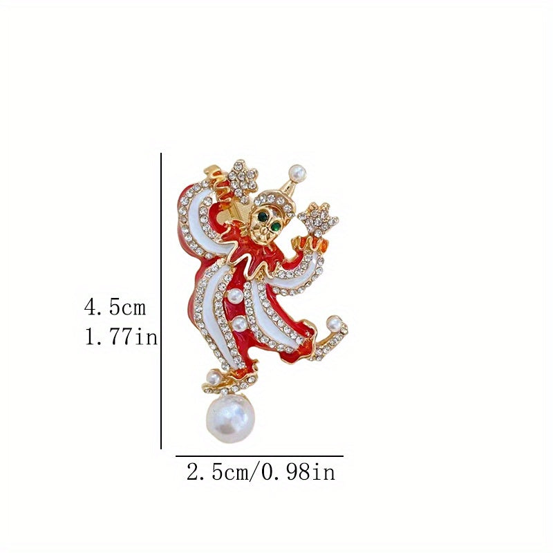 Set of Two Antique Circus Clown Brooches for Couples with Rhinestones