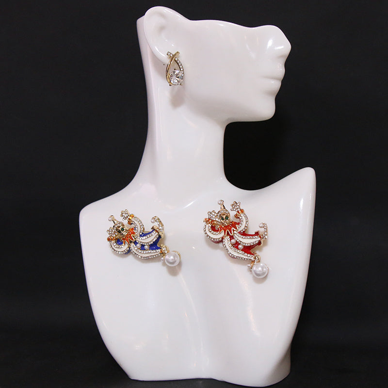 Set of Two Antique Circus Clown Brooches for Couples with Rhinestones