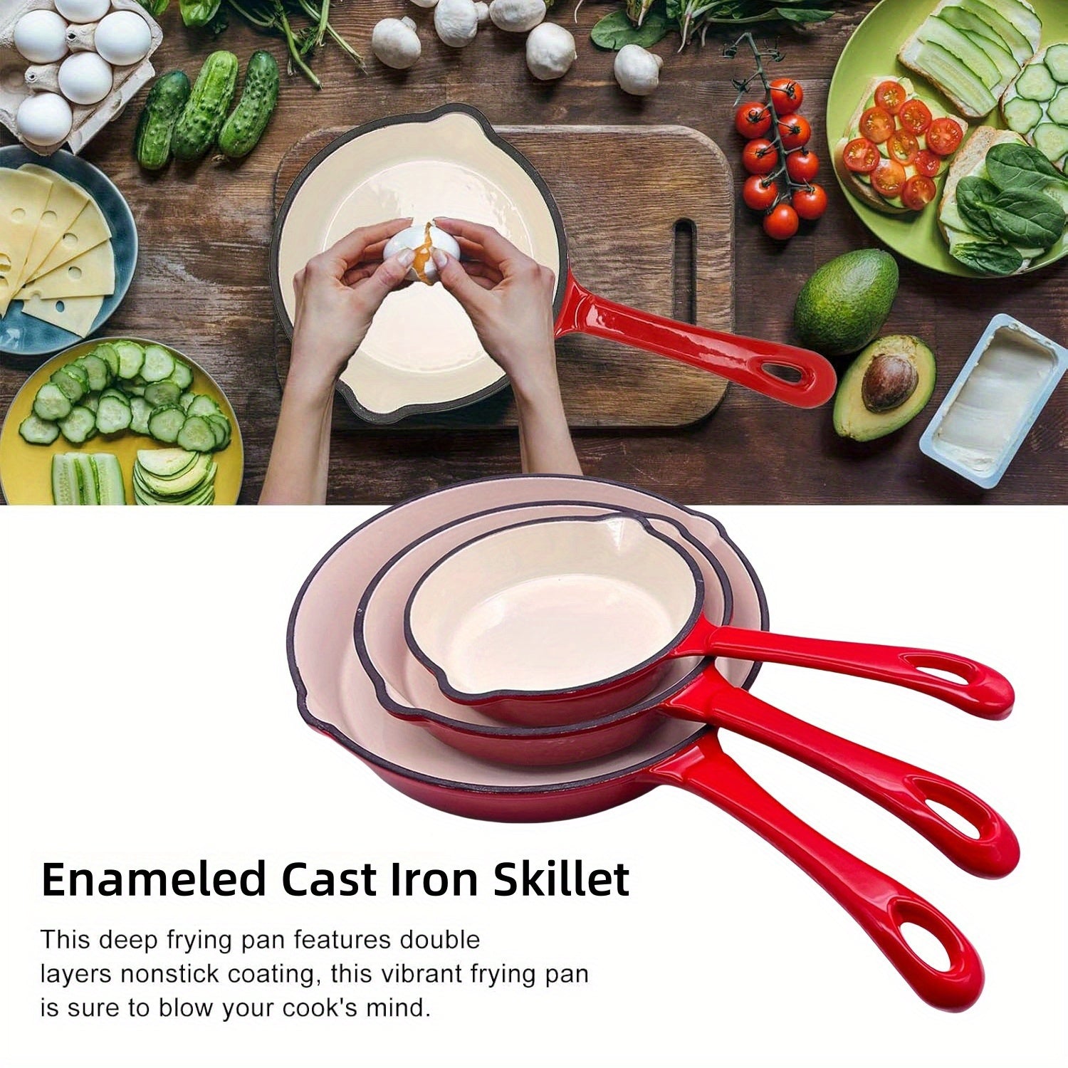 Enameled Cast Iron Skillet 10-Inch Non-Stick for Cooking, Grilling, and Baking