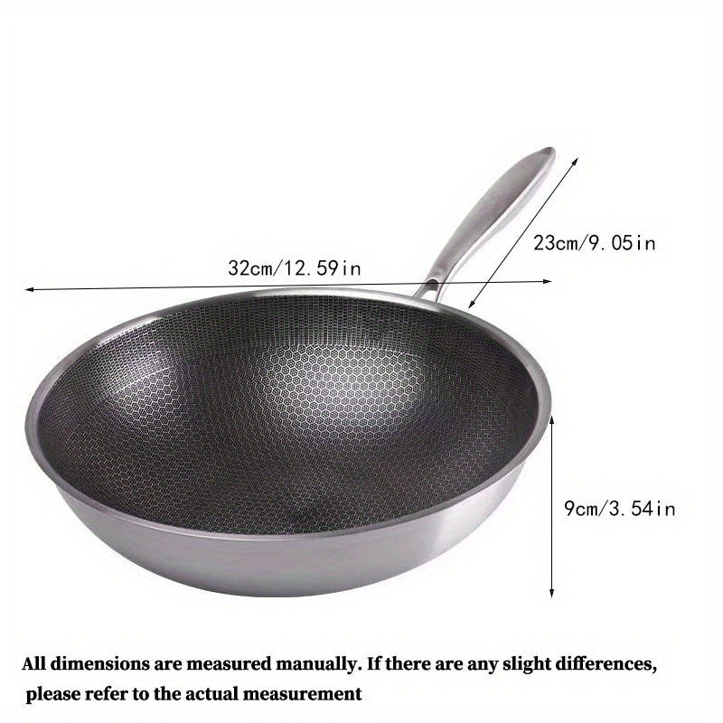 Stainless Steel Wok 12-Inch Non-Stick Non-Toxic Induction Gas Stovetop