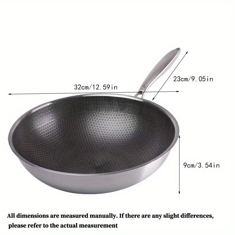 Stainless Steel Wok 12-Inch Non-Stick Non-Toxic Induction Gas Stovetop