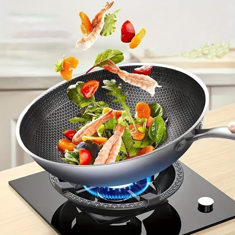 Stainless Steel Wok 12-Inch Non-Stick Non-Toxic Induction Gas Stovetop