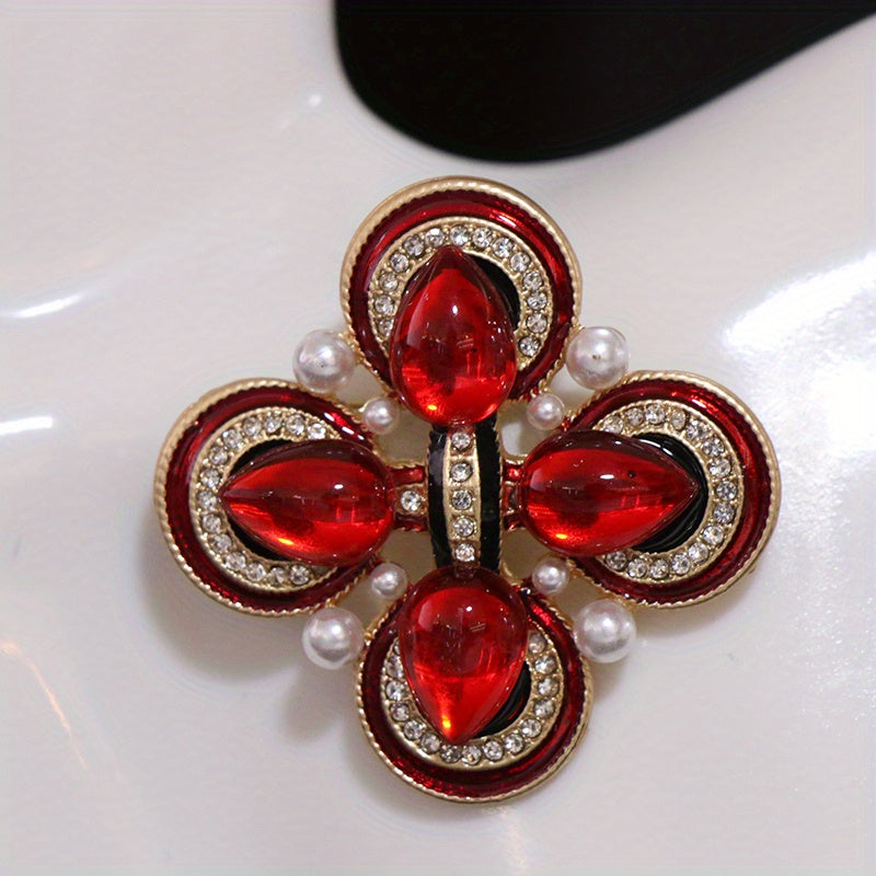 Vintage Rhinestone Brooch Pin with Cross Design, Glass Pearls, Irregular Shapes