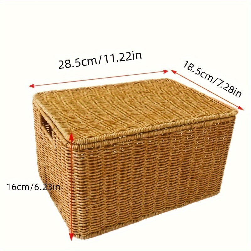 Rattan Storage Baskets with Lids for Home Office Bedroom Kitchen Toys Snacks