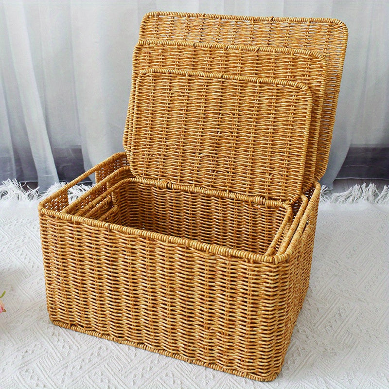 Rattan Storage Baskets with Lids for Home Office Bedroom Kitchen Toys Snacks