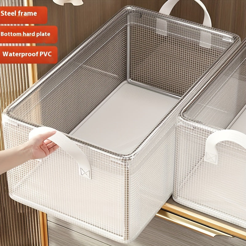 Foldable Clothes Organizer with Steel Frame Multi-Compartment Storage Box for Closet and Dorm