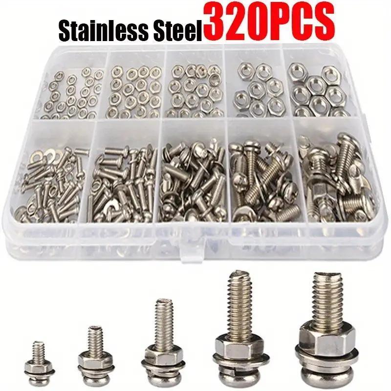 320 Piece Stainless Steel Hex Nut and Bolt Assortment Kit M2-M5
