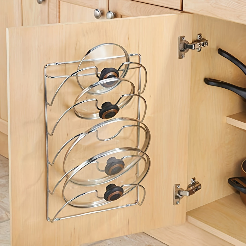 Wall-Mounted Multi-Tier Iron Pot Lid Holder for Kitchen Cabinet Storage