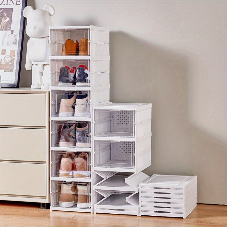 Прозрачный органайзер для обуви на 3/6 слоев, пылезащитный и складной, подходит для хранения кроссовок, ботинок и аксессуаров.