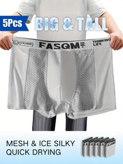 Plus Size Breathable Mesh Boxer Briefs 5-Pack with Solid Colors and Contrast Mesh Details