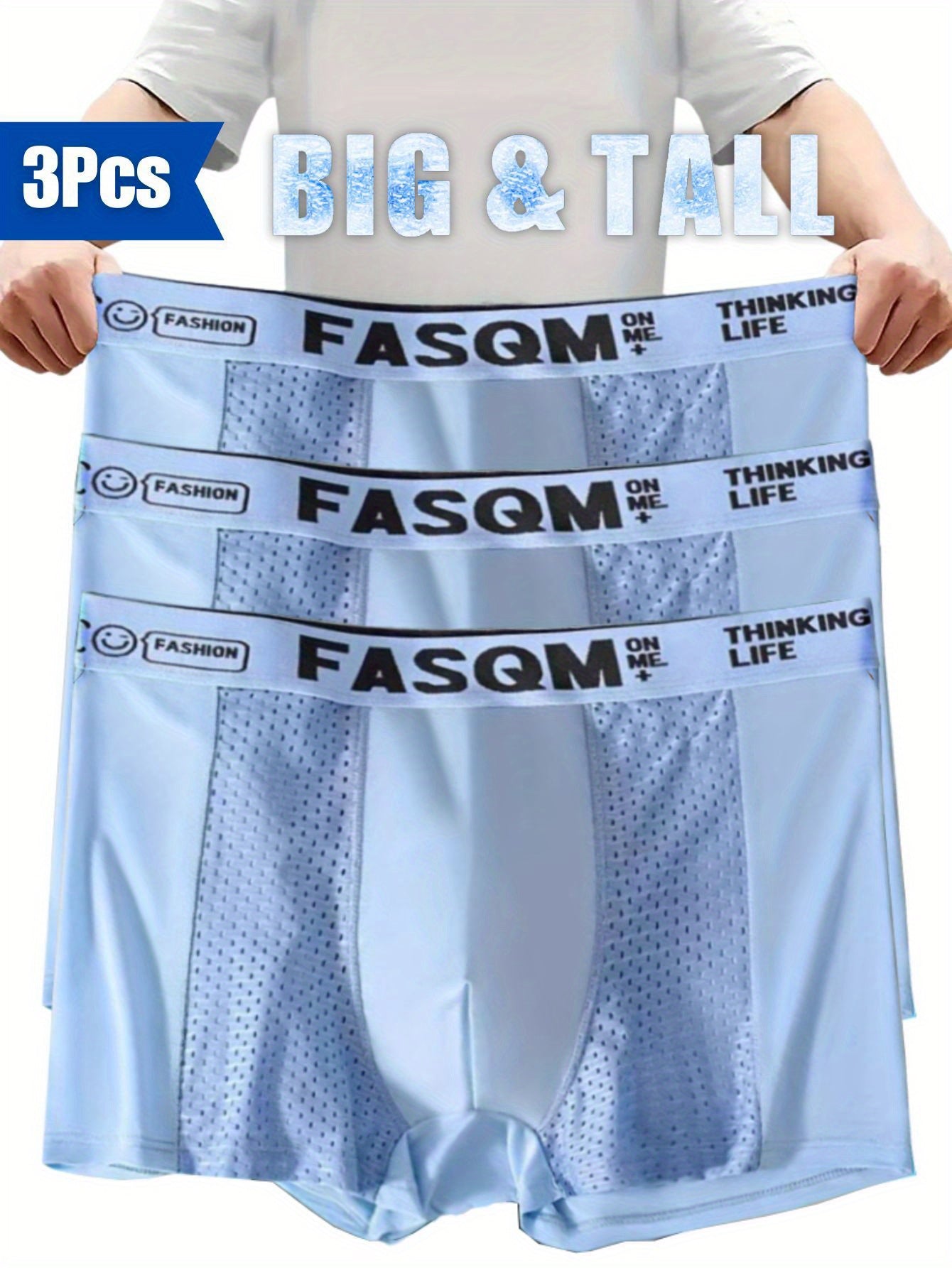 Plus Size Men's Breathable Mesh Boxer Briefs with Stretchy Fabric in Green Sky Blue Black or Gray