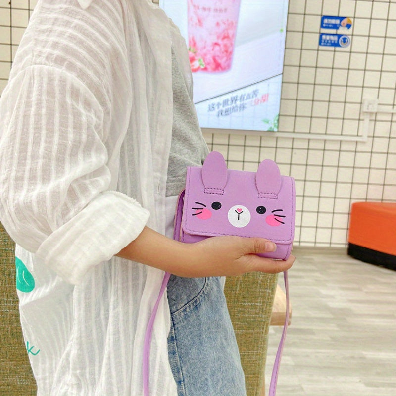 Yoqimli quyon Mini Crossbody sumkasi sun'iy charm, sozlanadigan kamar, multfilmcha tanga hamyonchasi, yelka va qo'l sumkasi, turli ranglarda