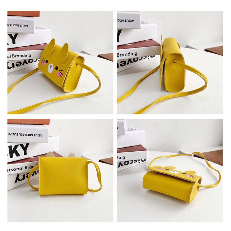 Yoqimli quyon Mini Crossbody sumkasi sun'iy charm, sozlanadigan kamar, multfilmcha tanga hamyonchasi, yelka va qo'l sumkasi, turli ranglarda
