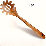 Handcrafted Teak Wood Pasta Fork Slotted Spoon with Strainer Durable