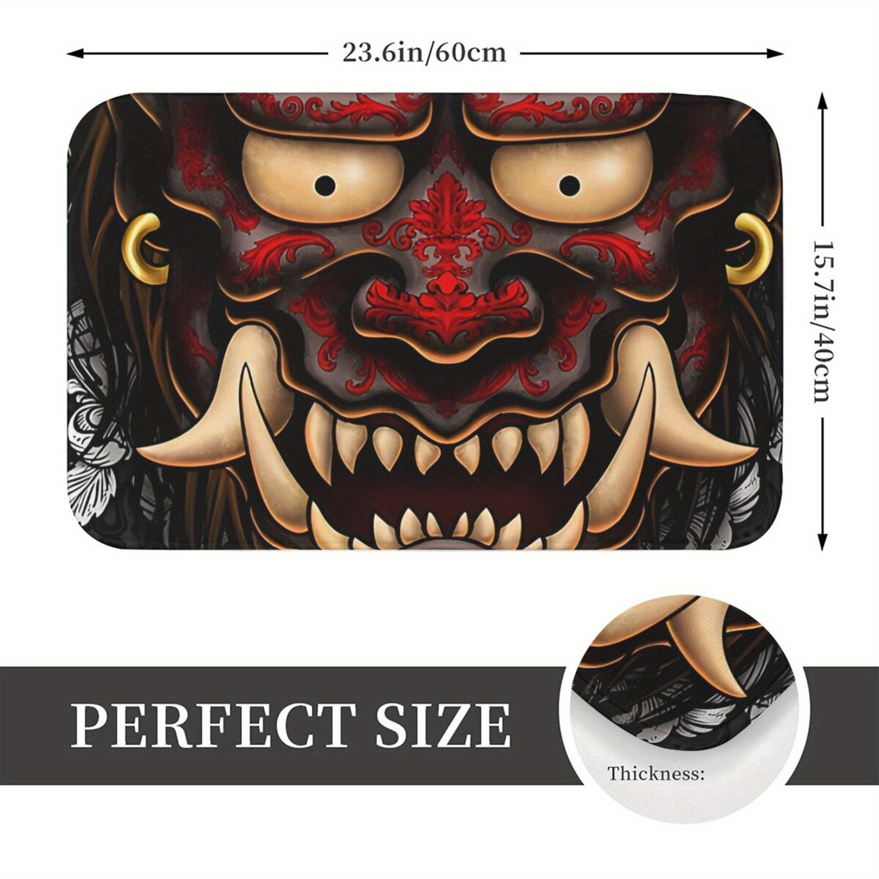 Silvery Oni Tattoo Style Doormat Non-slip Bath Mat for Balcony Entrance Rug