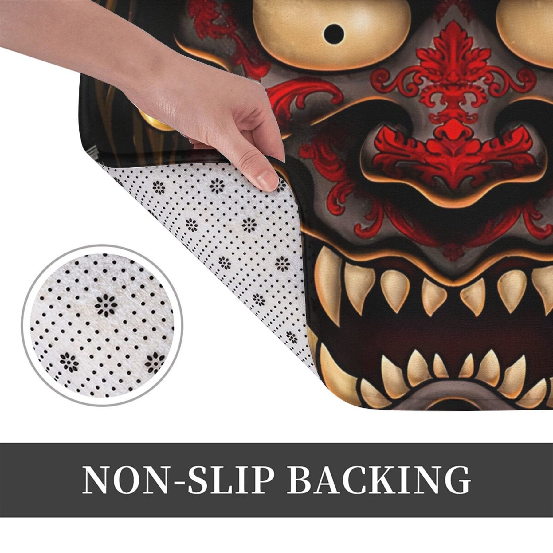 Silvery Oni Tattoo Style Doormat Non-slip Bath Mat for Balcony Entrance Rug