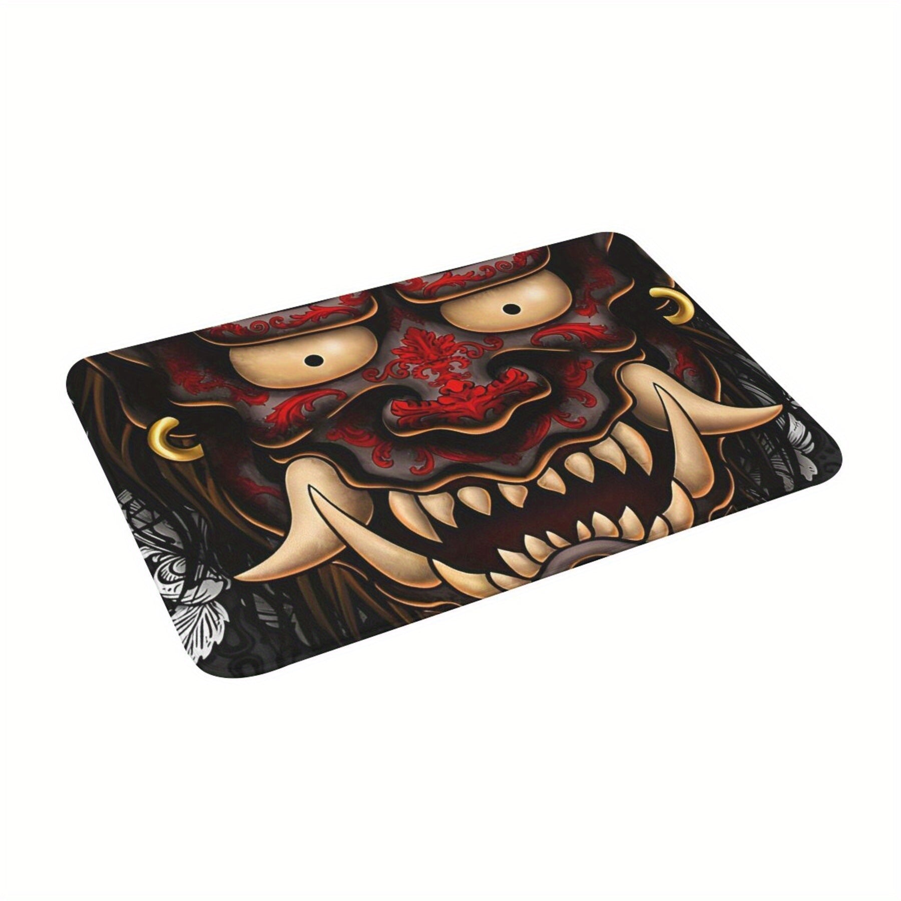 Silvery Oni Tattoo Style Doormat Non-slip Bath Mat for Balcony Entrance Rug