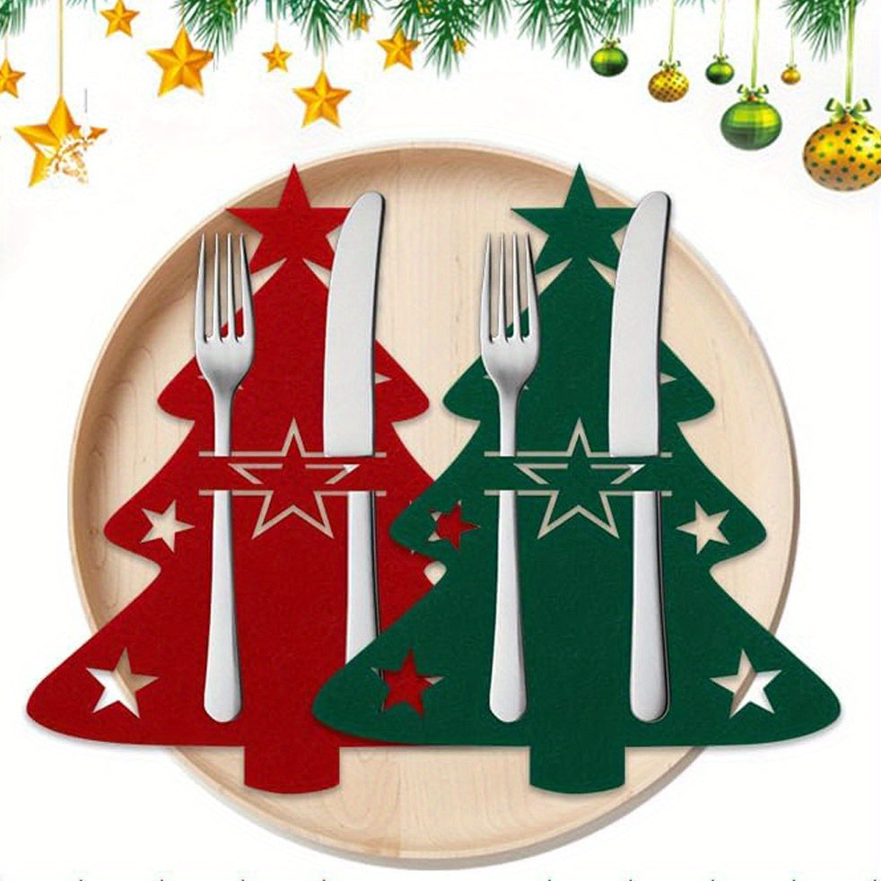Christmas Red Star-Decorated Cutlery Holder for Holiday Dining