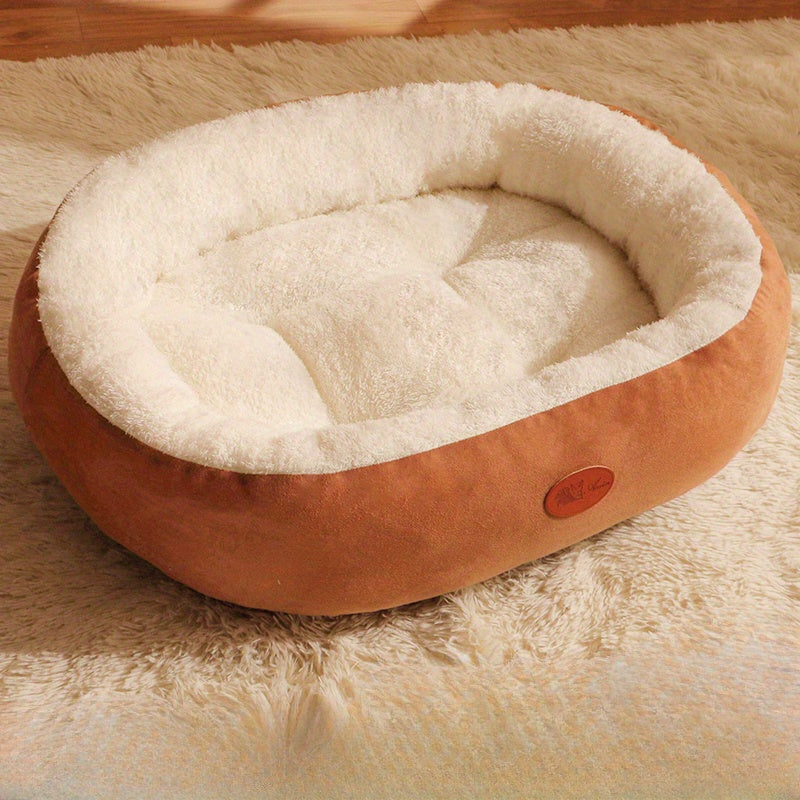 Oval Pet Bed for Dogs and Cats All-Season Warmth Machine Washable Beige Peaches