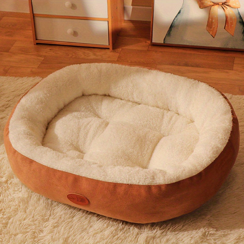 Oval Pet Bed for Dogs and Cats All-Season Warmth Machine Washable Beige Peaches