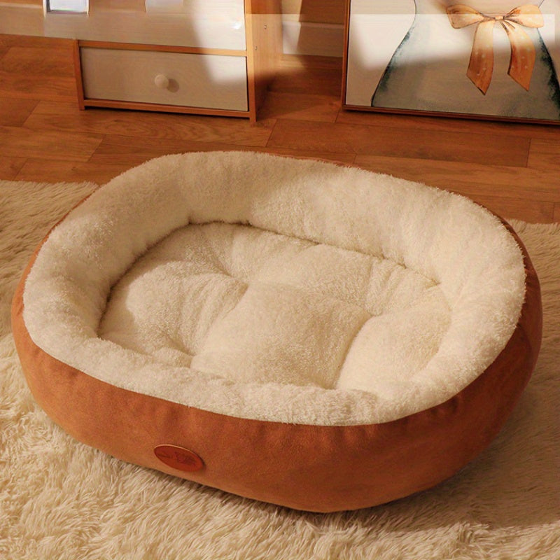 Oval Pet Bed for Dogs and Cats All-Season Warmth Machine Washable Beige Peaches