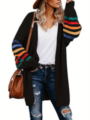Women's Striped Knit Cardigan Long Sleeve Open Front Sweater Autumn Winter
