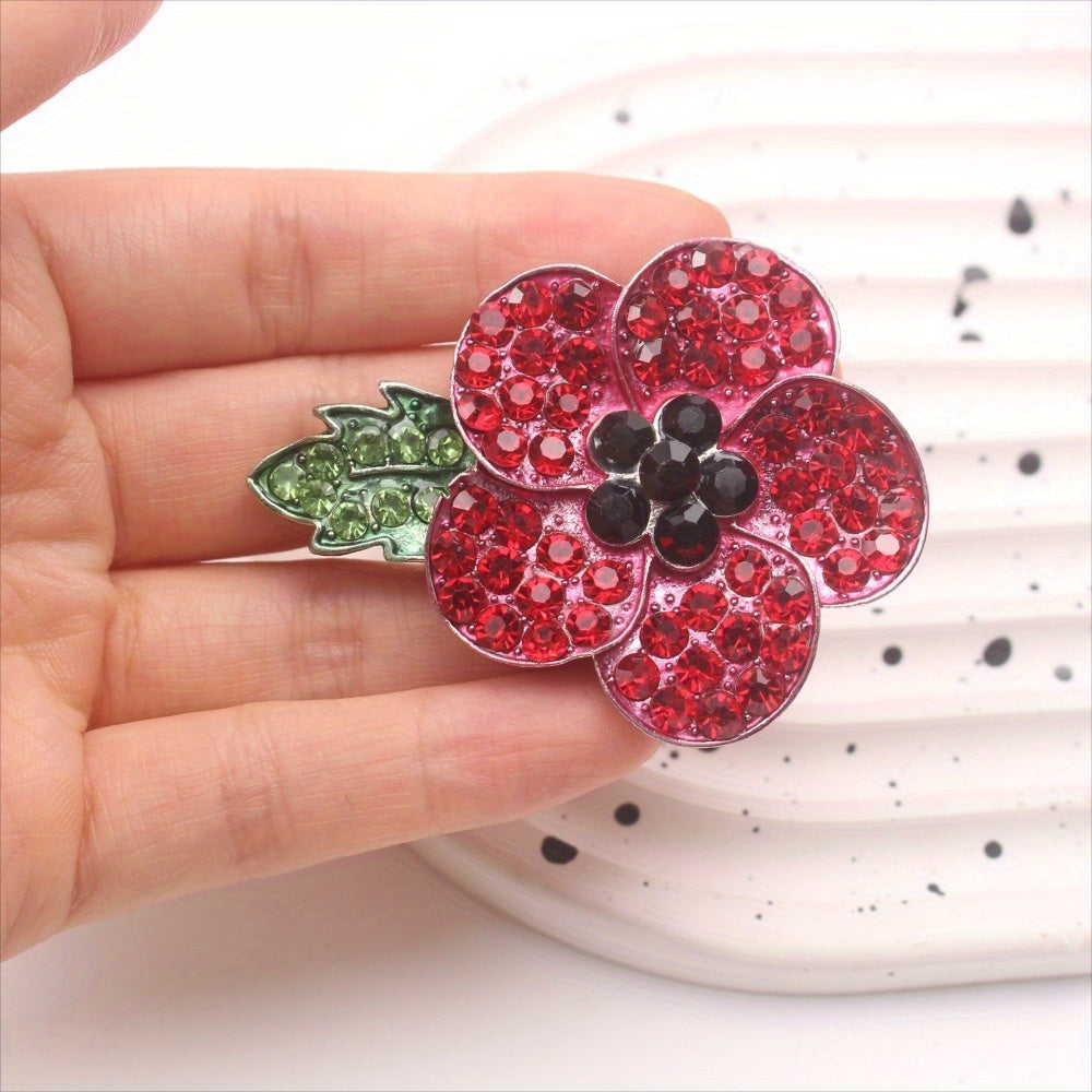 Red Flower Brooch with Diamonds for Women Coats Weddings Parties