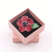 Red Flower Brooch with Diamonds for Women Coats Weddings Parties