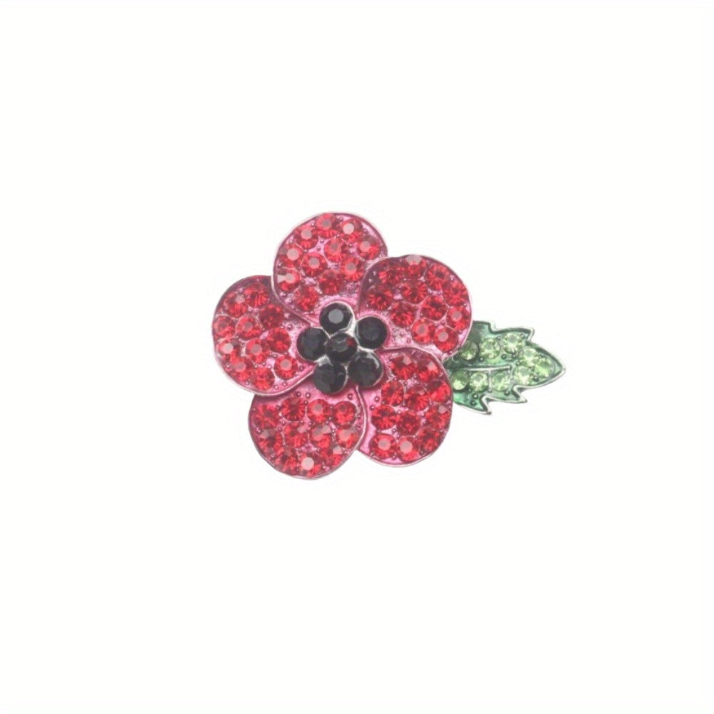 Red Flower Brooch with Diamonds for Women Coats Weddings Parties