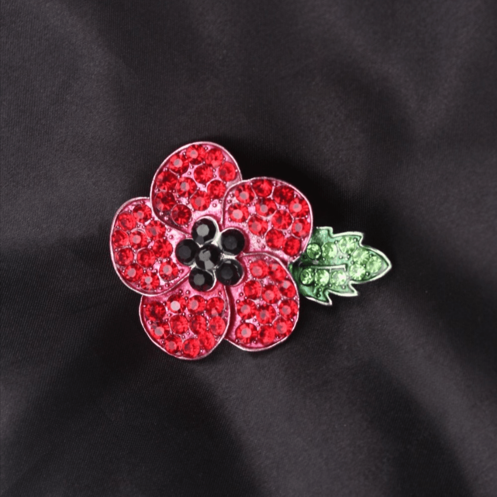 Red Flower Brooch with Diamonds for Women Coats Weddings Parties