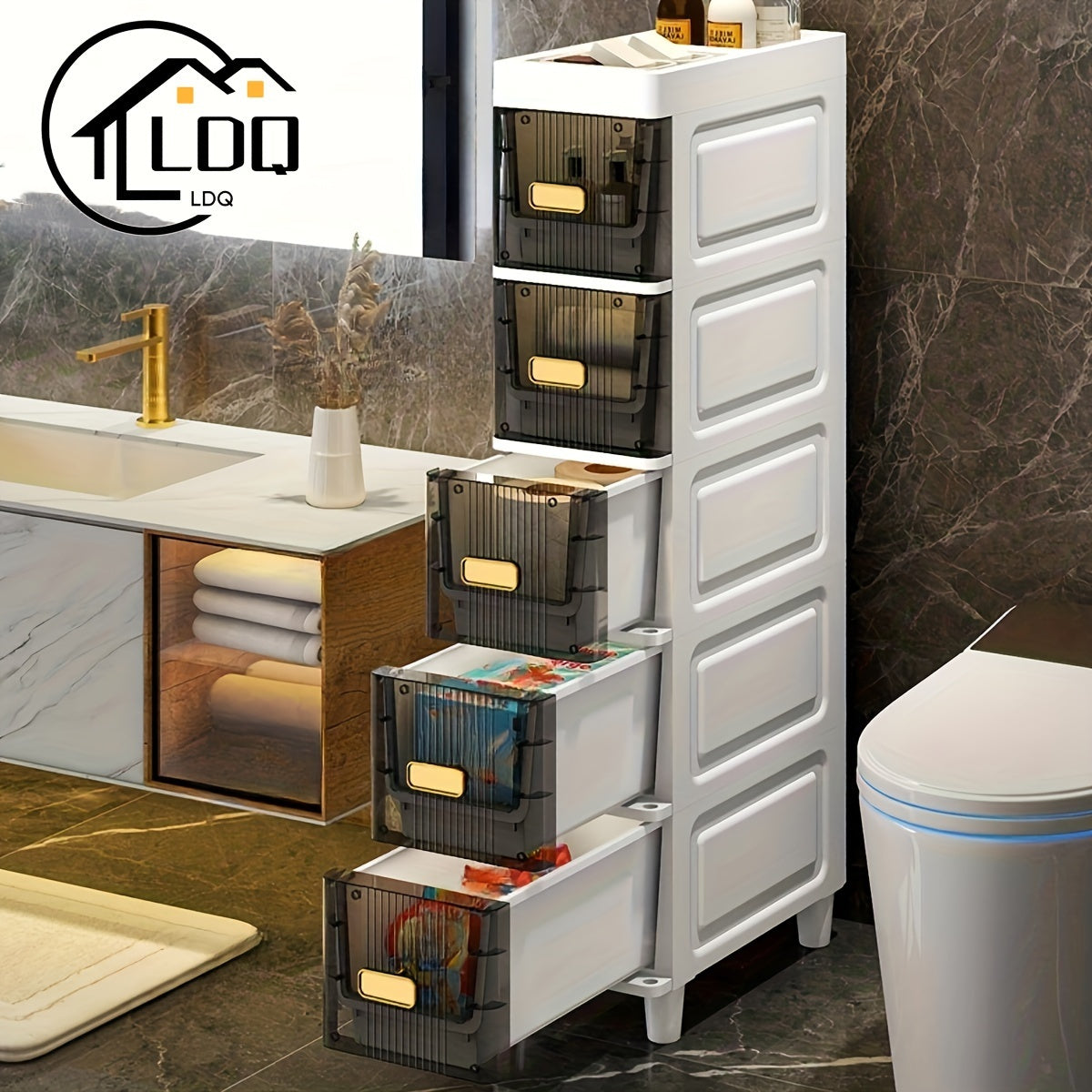 Waterproof PP Slim Storage Cabinet with Drawers for Bathroom Kitchen Personal Care