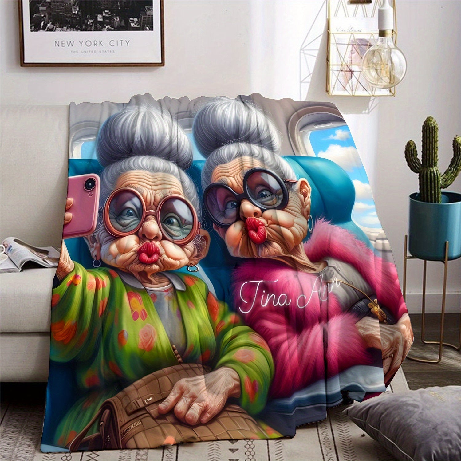 Modern Digital Print Flannel Throw Blanket Cozy Soft Lightweight for All Seasons