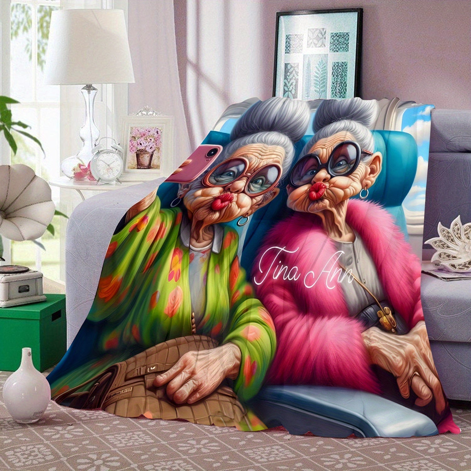 Modern Digital Print Flannel Throw Blanket Cozy Soft Lightweight for All Seasons