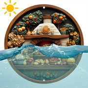 Round Aluminum Wall Fireplace Decor 20cm with Wooden Detailing No Electricity