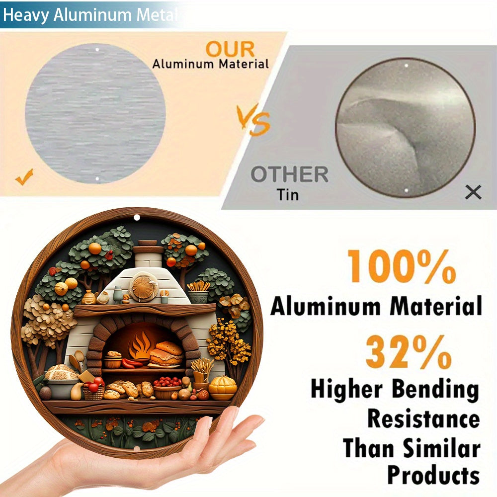 Round Aluminum Wall Fireplace Decor 20cm with Wooden Detailing No Electricity