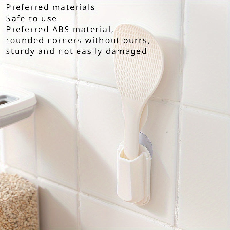 Suction Cup Rice Spoon Holder Wall-Mounted Kitchen Organizer with Silicone Hooks