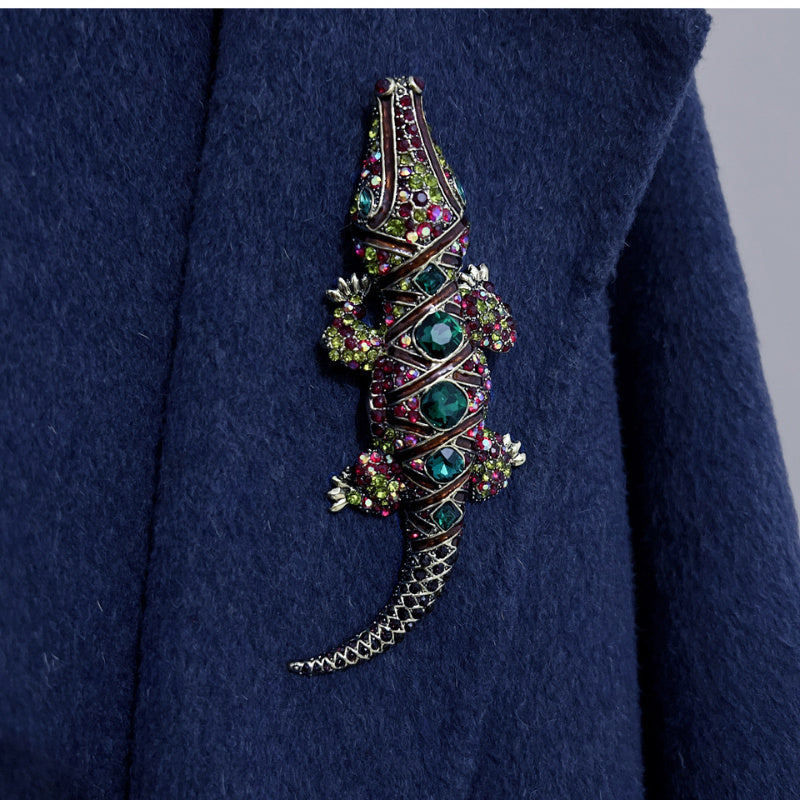 Vintage Crocodile Rhinestone Brooch for Women Animal-Shaped Pin Formal Jewelry