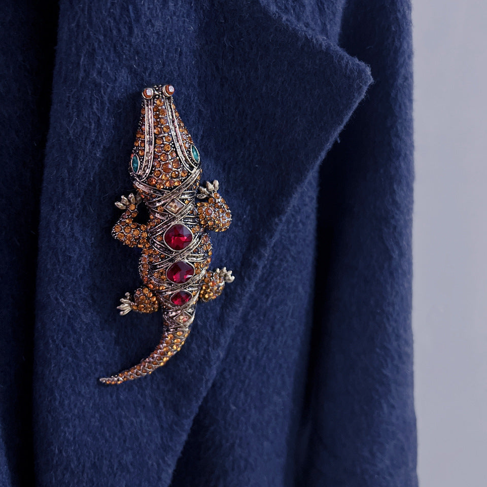 Vintage Crocodile Rhinestone Brooch for Women Animal-Shaped Pin Formal Jewelry