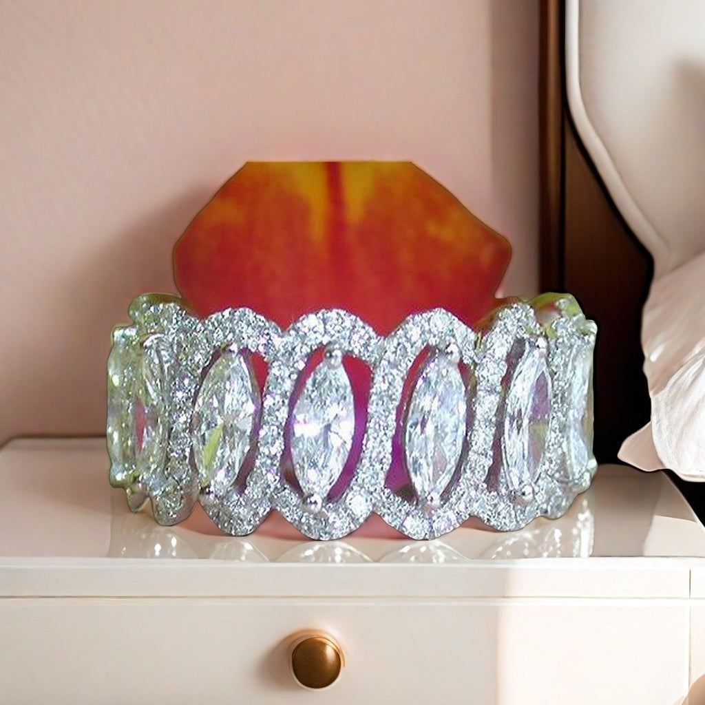 Sterling Silver Eternity Band Ring with Marquise Cubic Zirconia for Anniversary