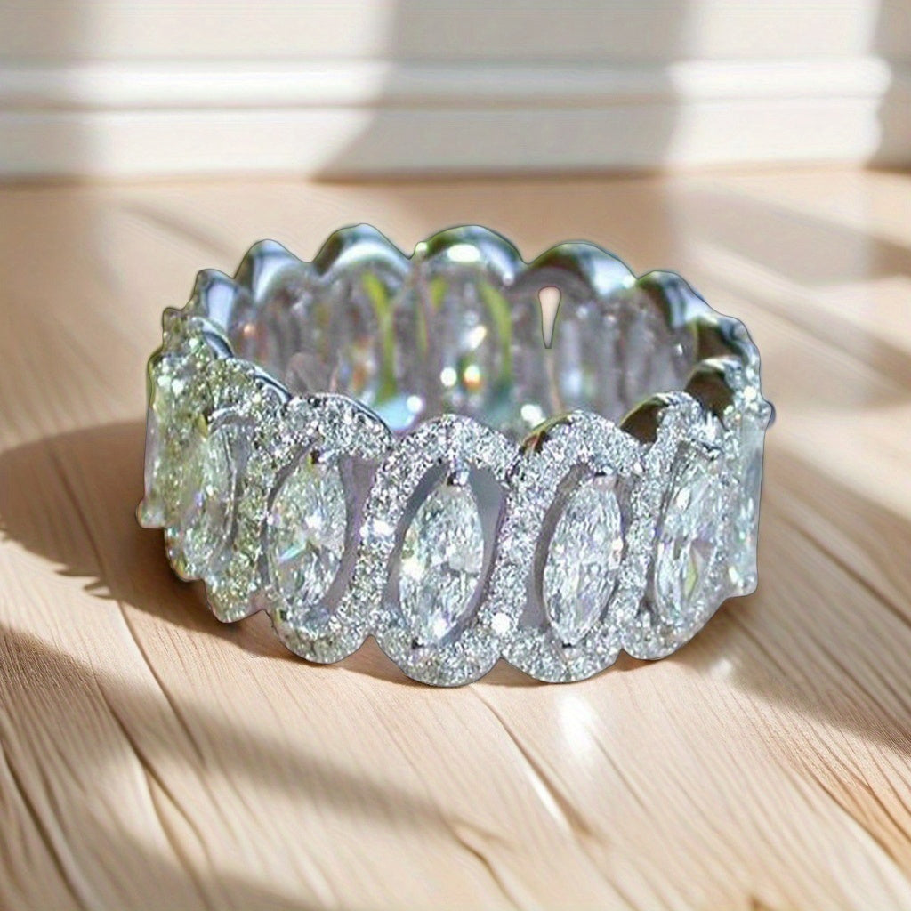 Sterling Silver Eternity Band Ring with Marquise Cubic Zirconia for Anniversary