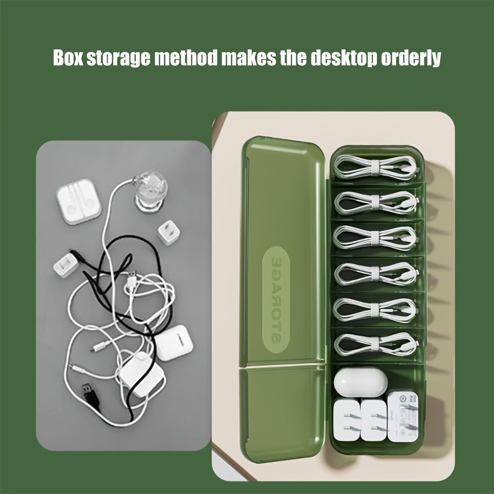 Large Capacity Green Cable Organizer Box Dust-Proof Portable Storage for Charging Cables and Earphones
