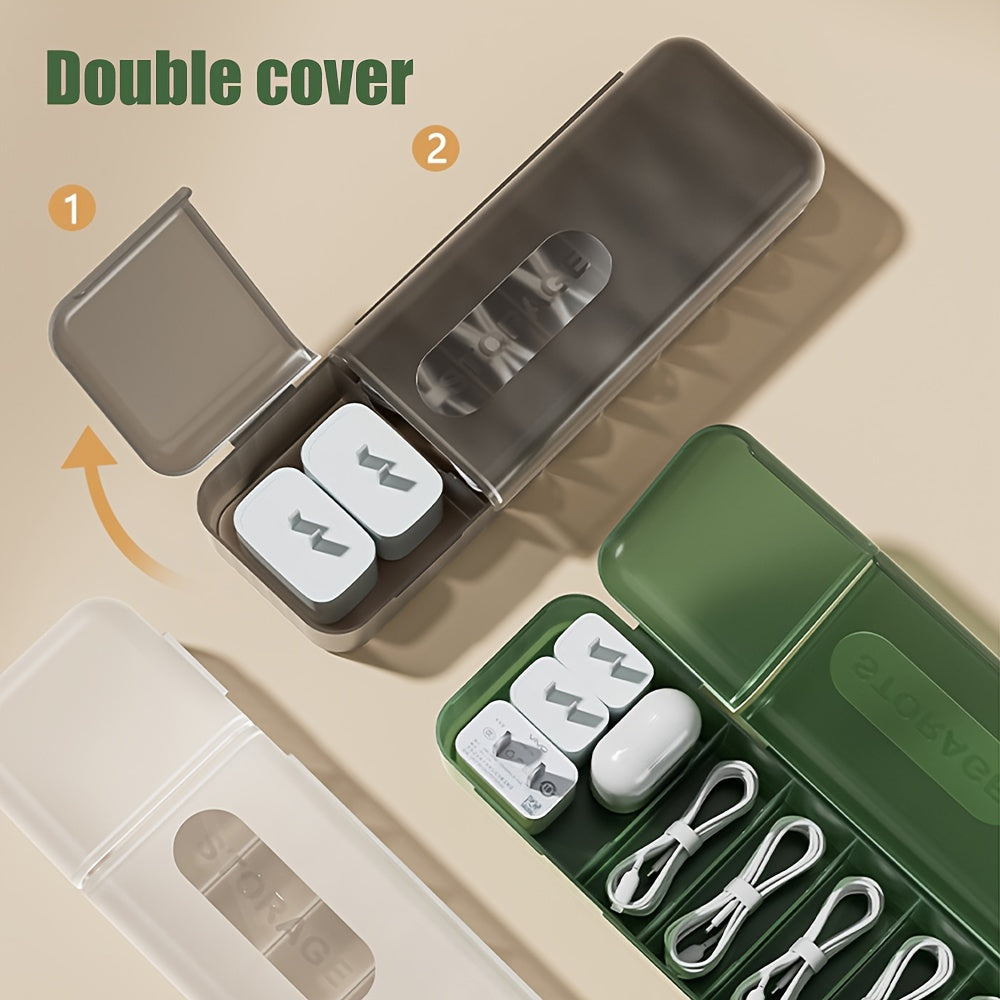 Large Capacity Green Cable Organizer Box Dust-Proof Portable Storage for Charging Cables and Earphones