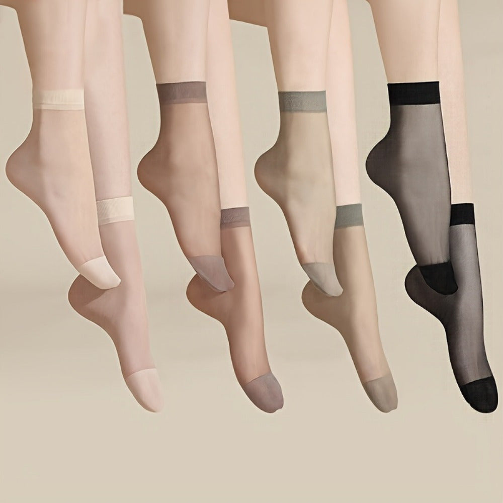 Women's Sheer Thin Stockings 10 Pairs Assorted Colors Breathable Polyester Summer Socks
